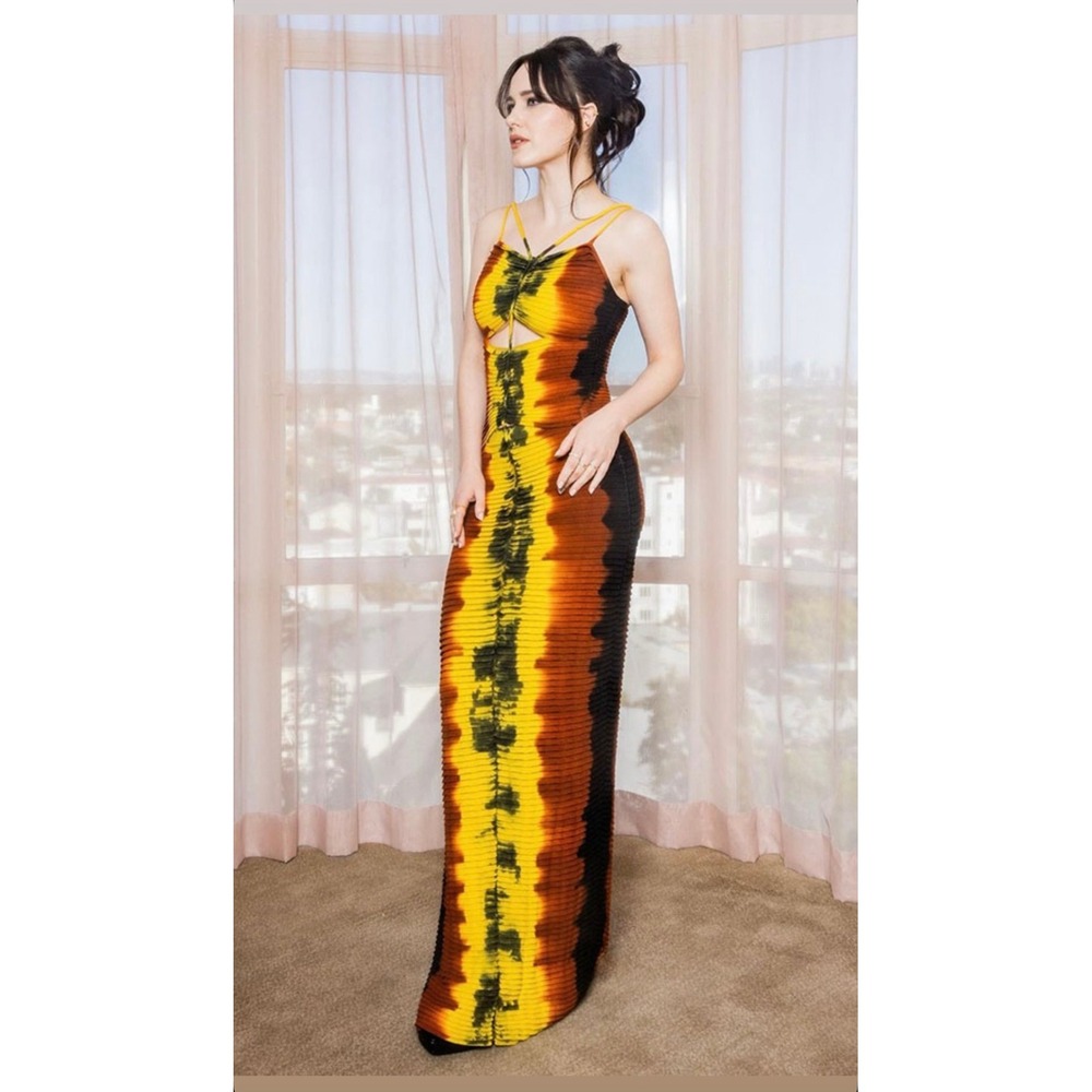 Altuzarra Suberi Twist Pintuck Strappy Cutout Jersey Maxi Dress Multi Color XS